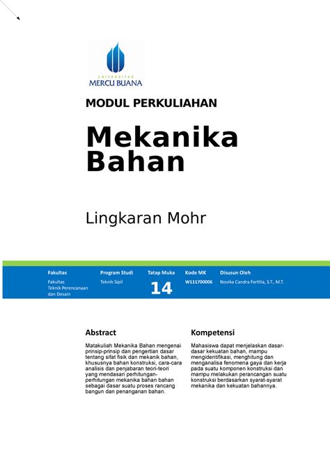 Modul Mekanika Bahan TM14 MODUL PERKULIAHAN Mekanika Bahan