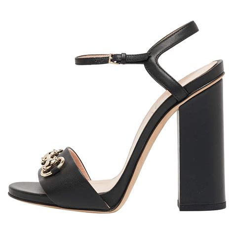 Gucci Black Leather Gg Marmont Ankle Strap Sandals Size 36 For Sale At