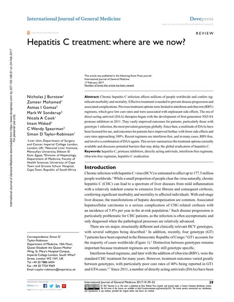 Pdf Hepatitis C Treatment Where Are We Now