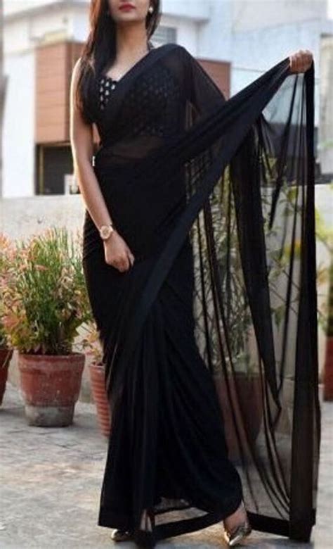 Black Sarees Party Wear Sarees Photos Plain Black Saree Black Sareeblack Sareesblack Saree