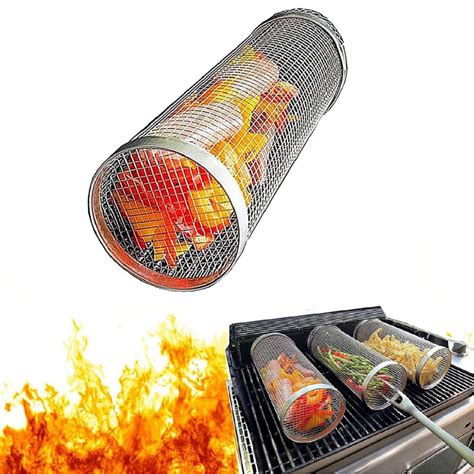 Portable Bbq Grill Plate Stainless Steel Round Tube Basket 30cm Charco Referdeal