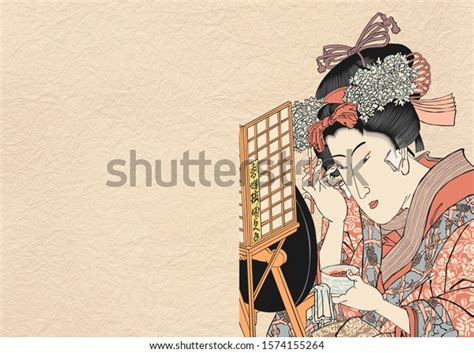 Edo Period Woman Doing Makeup Character Stock Illustration 1574155264