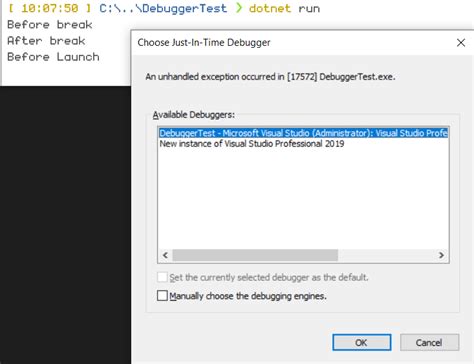 C Difference Between Debugger Launch And Debugger Break Stack Overflow