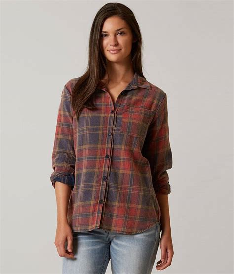 Daytrip Flannel Shirt Womens Shirts Blouses In Red Navy Buckle