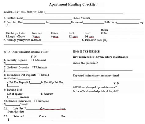 Browse Our Image Of Apartment Hunting Checklist Template For Free