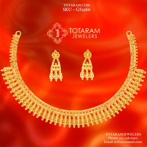 South Indian Traditional 22k Gold Necklace And Drop Earrings Sets For