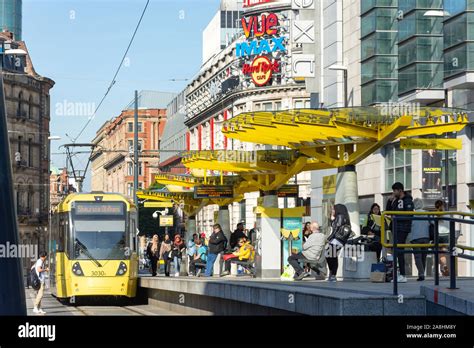 Manchester Metrolink train at Exchange Square Station, Exchange Square ...