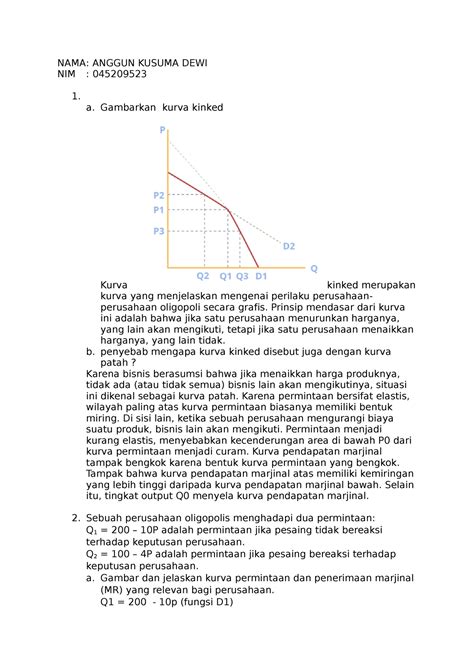 Tugas 3 Ekonomi Mikro Nama Anggun Kusuma Dewi Nim 045209523 1 A Gambarkan Kurva Kinked