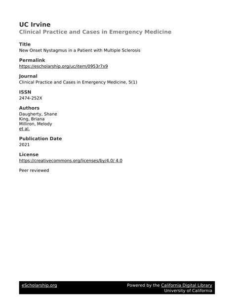 PDF New Onset Nystagmus In A Patient With Multiple Sclerosis