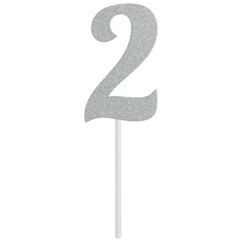 2nd Birthday Party Supplies Silver Number 2 Glitter Cake Topper