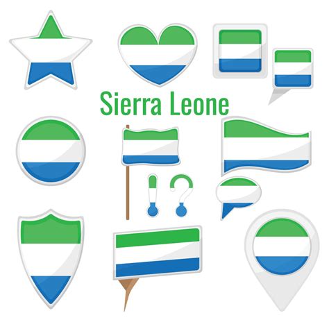 Various Sierra Leone Flags Set On Pole Table Flag Mark Star Badge