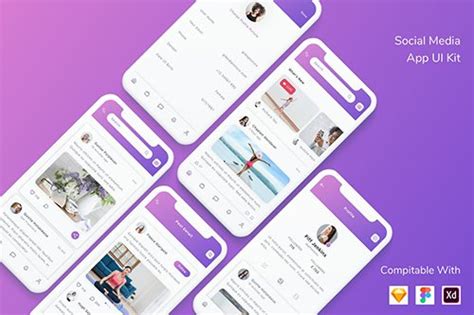 Social Media App UI Kit UI Kits Free PSD Templates