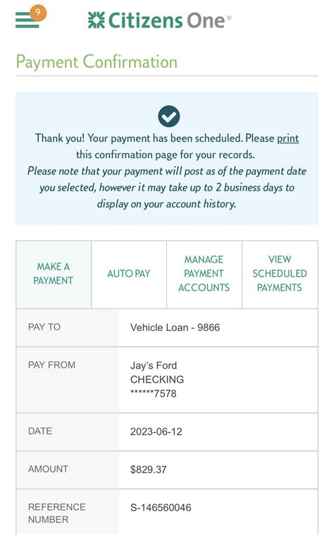 Citizens One Payment Form