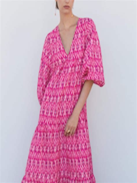 Buy Mango Pure Cotton Ethnic Motifs Print Balloon Sleeve Midi Tiered