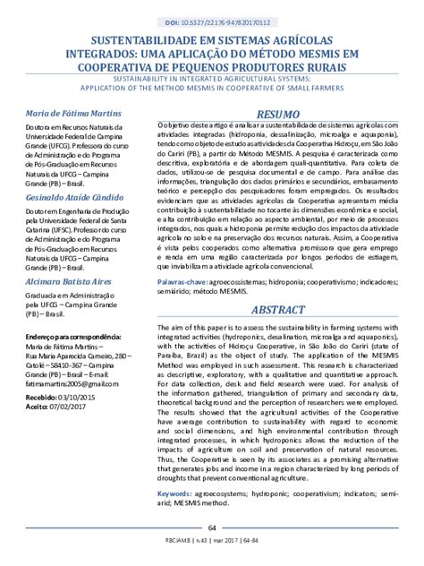 Pdf Sustentabilidade Em Sistemas Agrícolas Integrados Uma Aplicação Do Método Mesmis Em