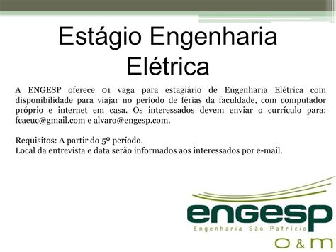 Estágios e Empregos IFG Campus Goiânia Estágio Engenharia Elétrica