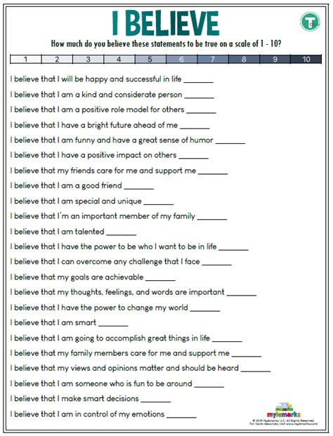 Self Esteem And Character Building Worksheets For Kids And Teens