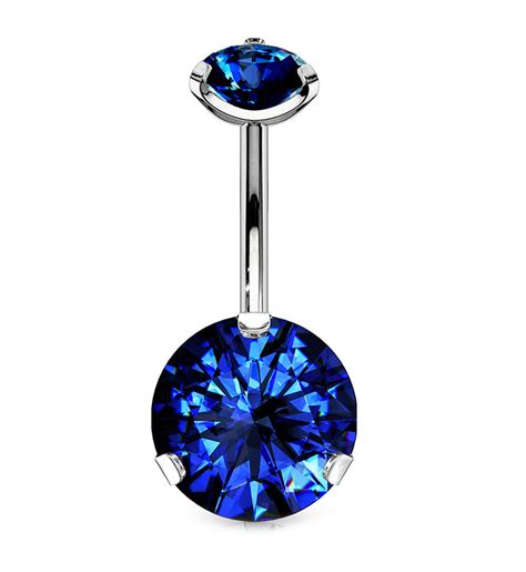 Color Cz Prong Internally Threaded Belly Button Ring