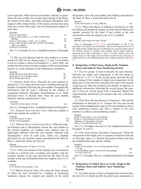 Astm D Standard Practice For Designation Of Yarn