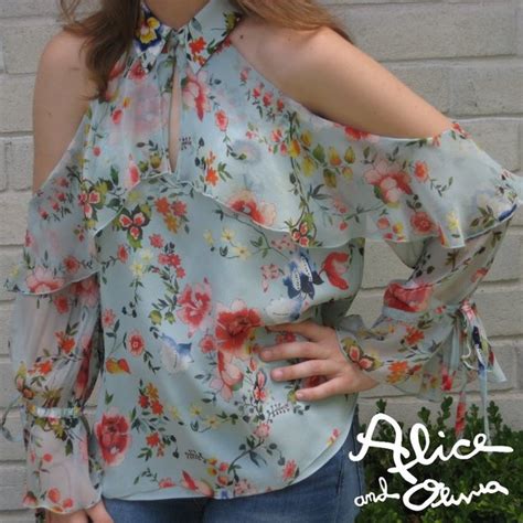 Alice Olivia Tops Alice Olivia Blayne Silk Floral Cold Shoulder