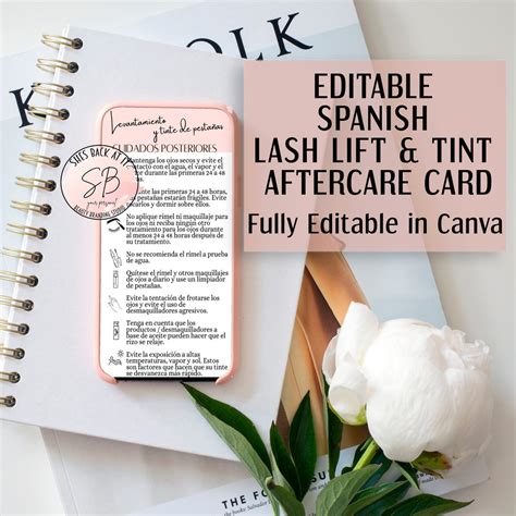 Spanish Lash Lift Tint Aftercare Card Template Digital Spanish Lash