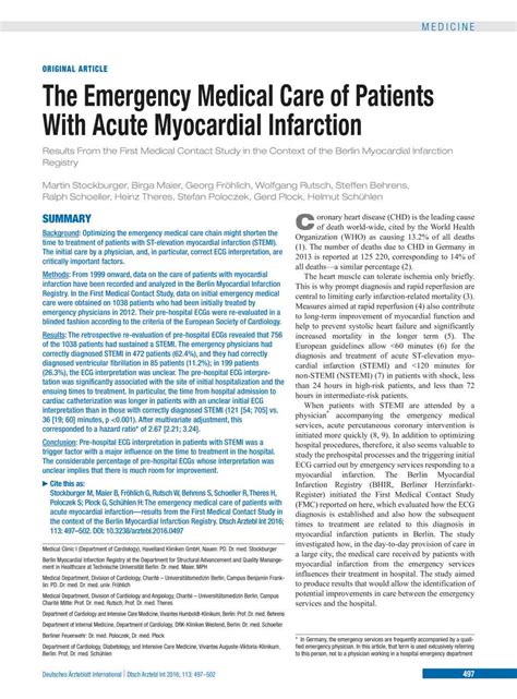 The Emergency Medical Care Of Patients With Acute Myocardial Infarction