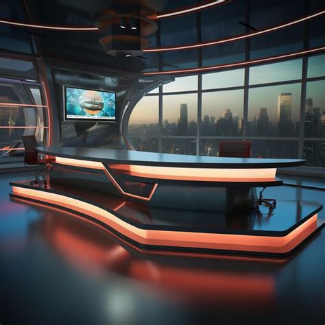 Premium AI Image | illustration of design a large news studio in 3Dstanding desks