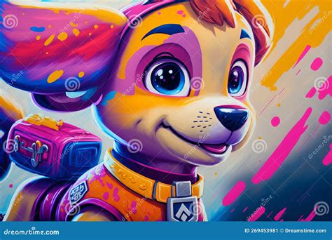 Paw Patrol Skye Abstract Background Acryl Painting Generative Ai Stock