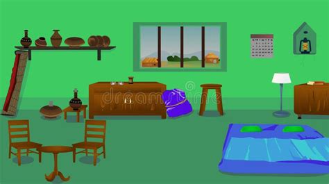 Village Empty Room Inside Vector Poor Mud House Room Interior Cartoon