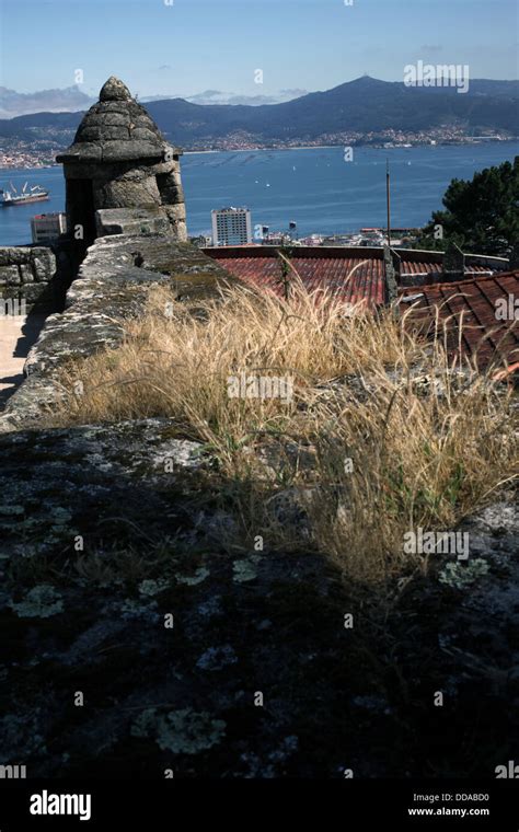 Turret And Grass Growing From A Stone Wall Parque De Castrelos Vigo