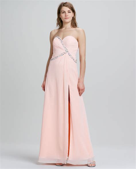 Pastel Peach Long Bridesmaid Dress With Elegant Beading