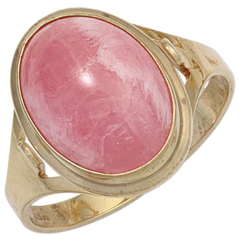 JOBO Damen Ring 585 Gold Gelbgold 1 Rhodochrosit Rosa Goldring RW 58