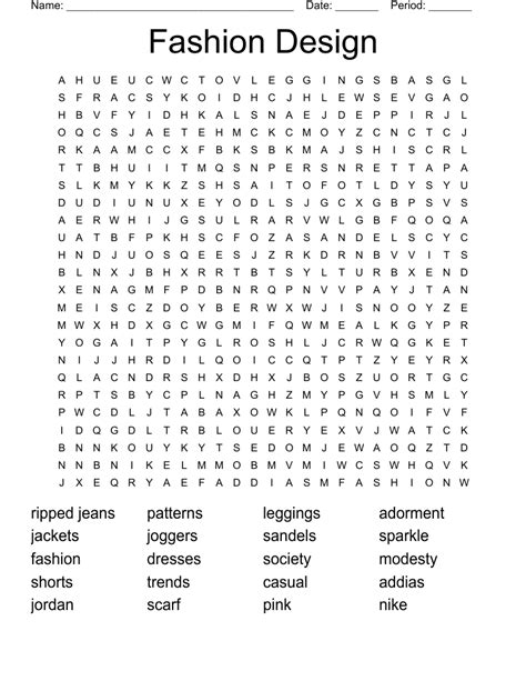 Fashion Design Word Search Wordmint