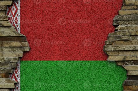 Belarus Flag Depicted In Paint Colors On Old Stone Wall Closeup