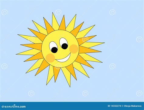 Vector Cartoon Sun on Blue Sky Stock Vector - Illustration of rays ...