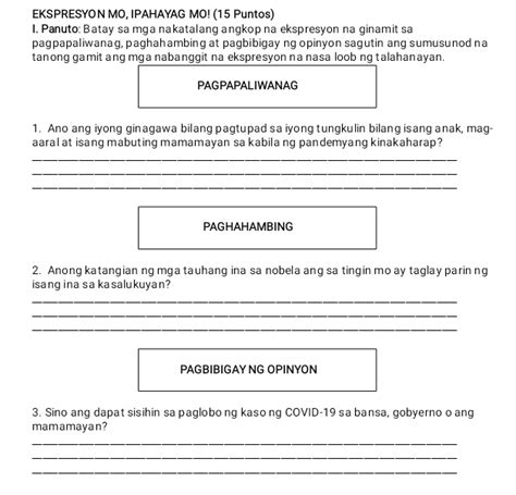 Ekspresyon Mo Ipahayag Mo Puntos I Panuto Studyx