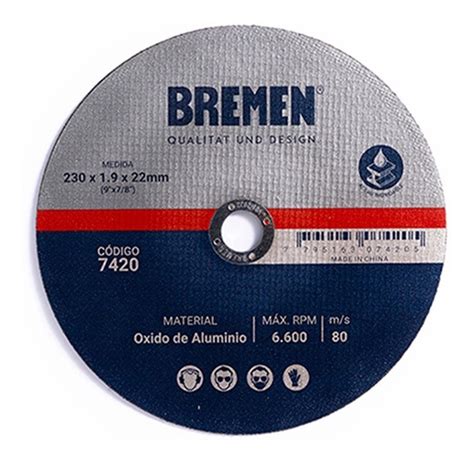 Disco Corte Amoladora Metal 230 X 1 9mm Caja 10u Bremen 7420 BULONERA