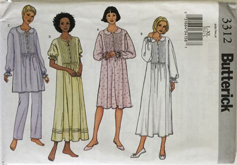 Butterick 3312 Misses Loose Fitting Nightgown With Tucked Yokes Sizes