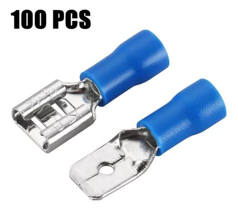 100 Conectores De Cable Tipo Pala Macho Y Hembra Color Azul Cuotas