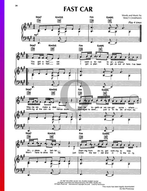 Fast Car Tracy Chapman Piano Sheet Music Oktav