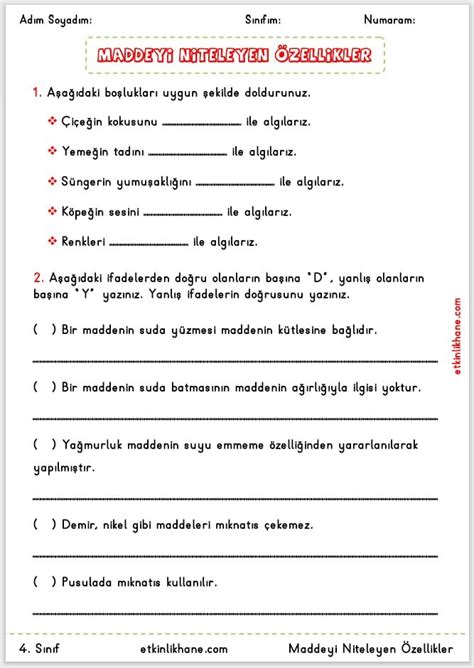 Be Duyu Organ N Kullanarak Maddeyi Niteleyen Temel Zellikleri