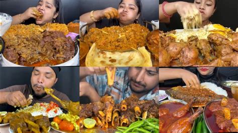 Eating Spicy Mutton Chicken Leg Curry Mutton Biryani Chicken Bowl Curry