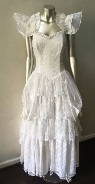 GUNNE SAX SWEETHEART Vintage 80s Lace Ruffle Satin Wedding Bridal Gown