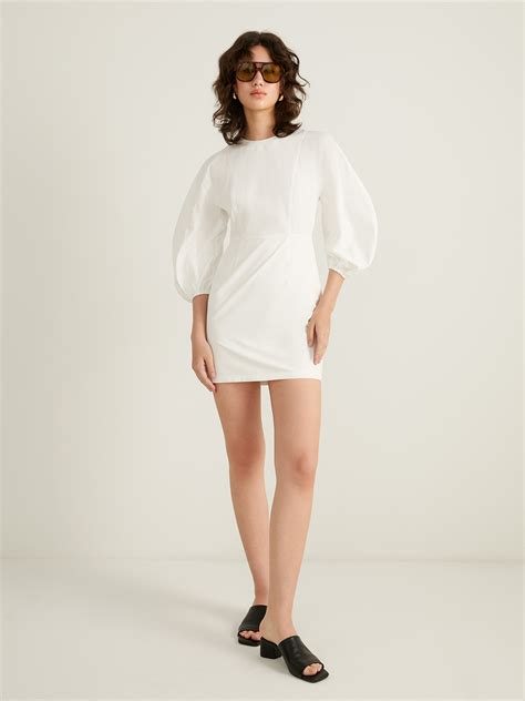 Puffed Sleeve Mini Dress Off White Pomelo Fashion