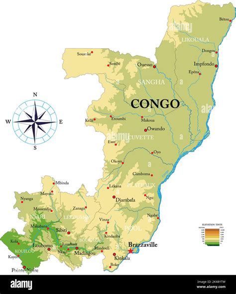 Mapa físico muy detallado de la República del Congo en formato