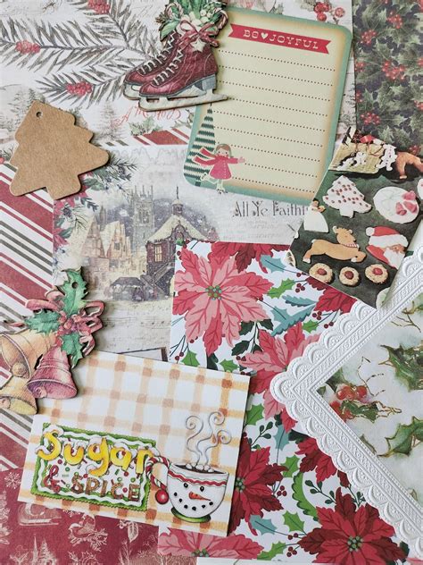 Christmas Themed Junk Journal Mystery Kit Holiday Scrapbook Supplies