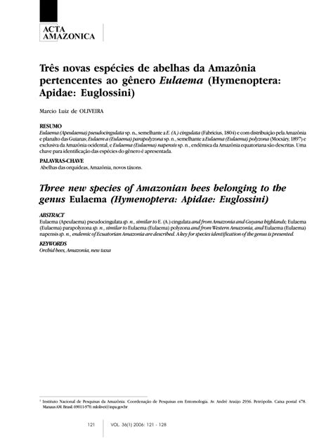 (PDF) Three new species of Amazonian bees belonging to the genus Eulaema (Hymenoptera: Apidae ...