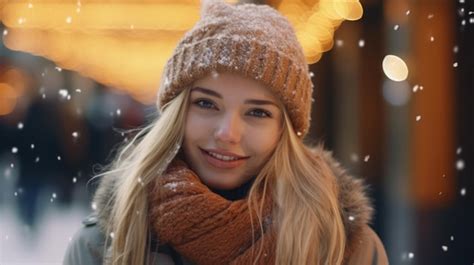 Premium Ai Image Woman Wearing Hat And Scarf In Snowy Landscape