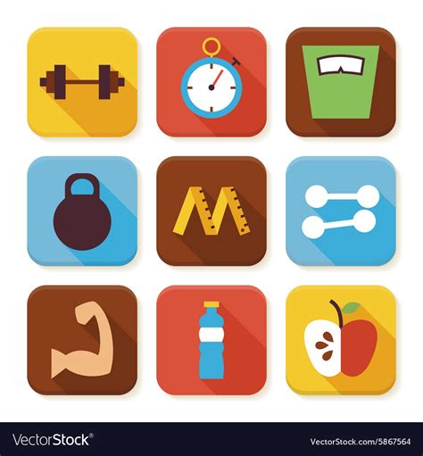 Flat Sport And Fitness Squared App Icons Set Vector Image