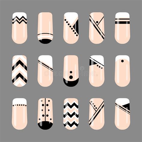 Nail Art. Geometric Black and White Nude Design Template Stock Vector ...